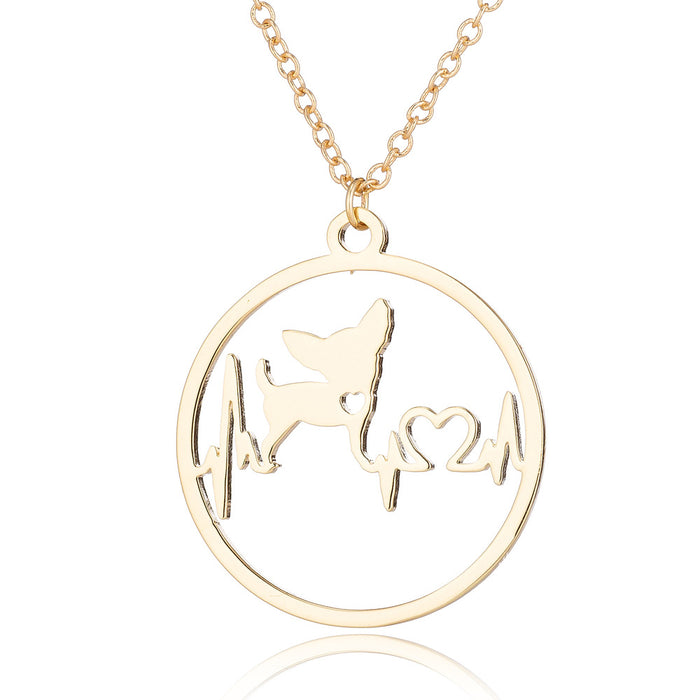 Dog necklace geometric round heartbeat series clavicle chain, niche design cross-border jewelry wholesale