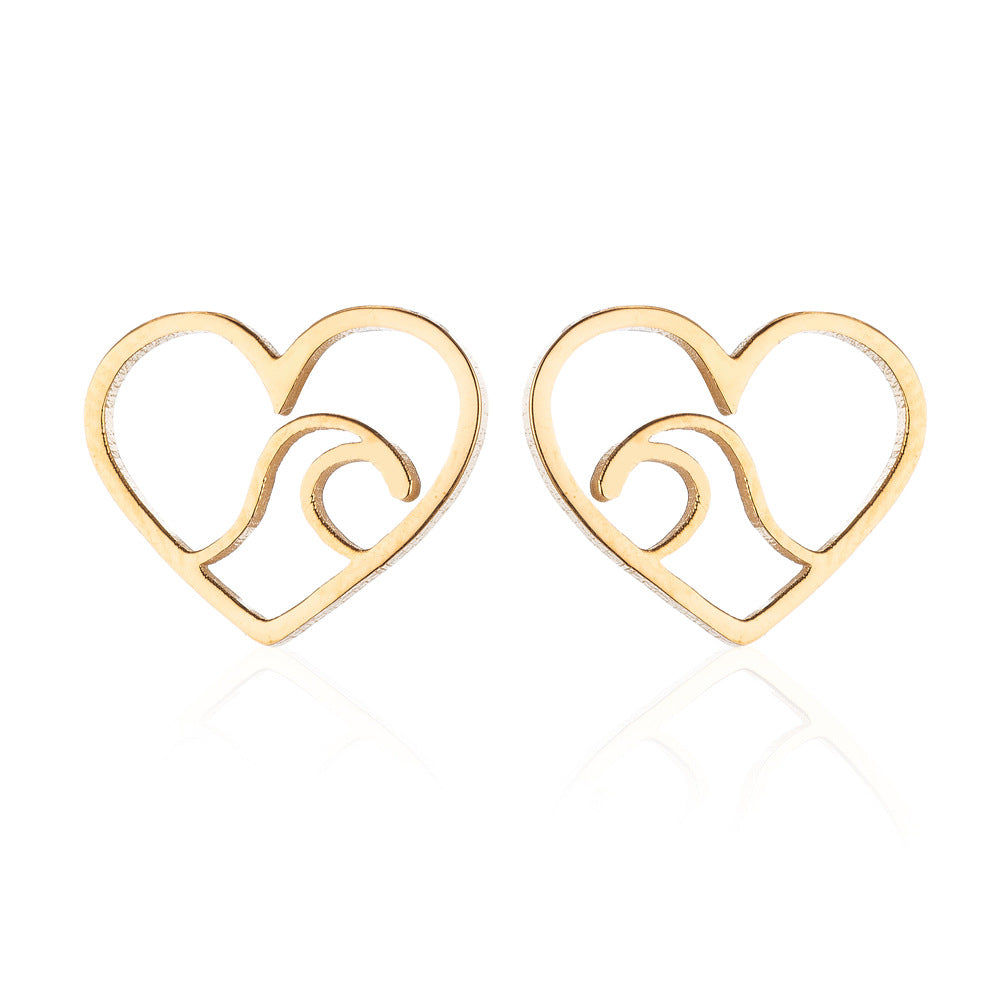 Heart and Wave Stainless Steel Stud Earrings - Perfect Summer Birthday Gift Jewelry