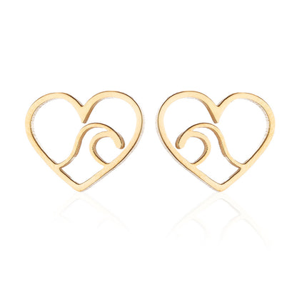 Heart and Wave Stainless Steel Stud Earrings - Perfect Summer Birthday Gift Jewelry