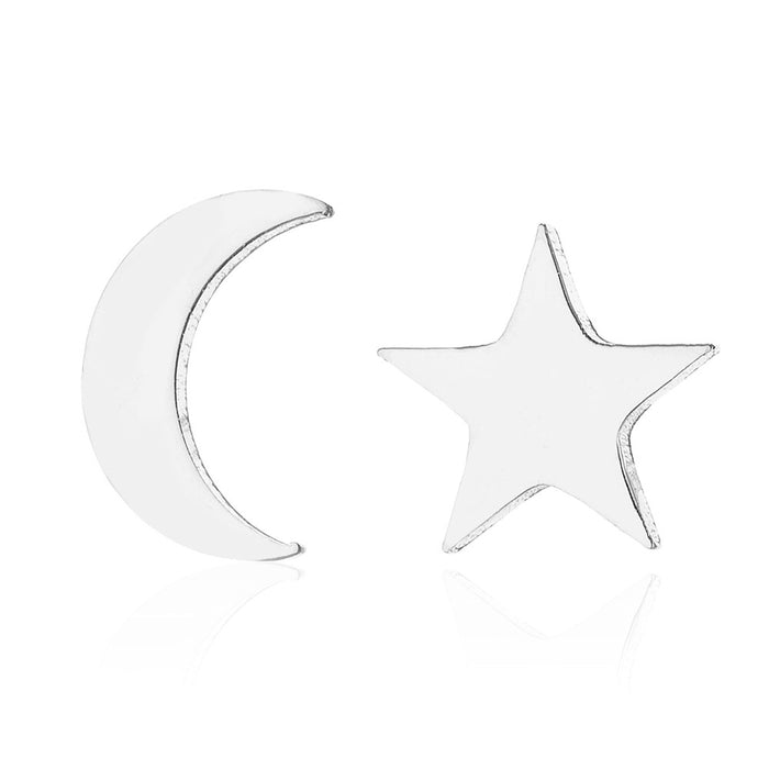 Pendientes asimétricos de acero inoxidable con forma de estrella y luna: joyas divertidas y elegantes