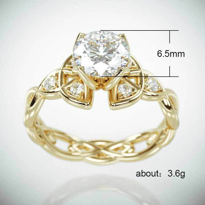 White gold plated diamond zircon flower ring