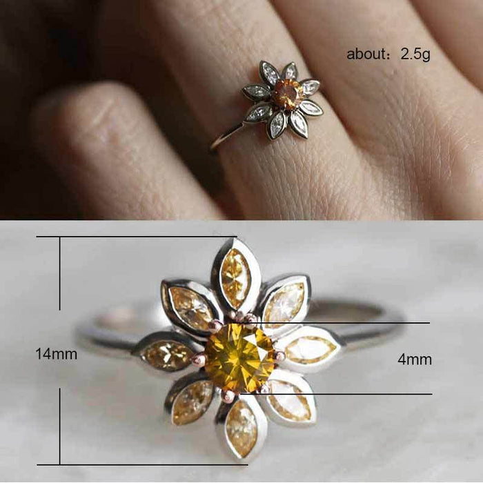Gold-plated zircon hollow flower ring
