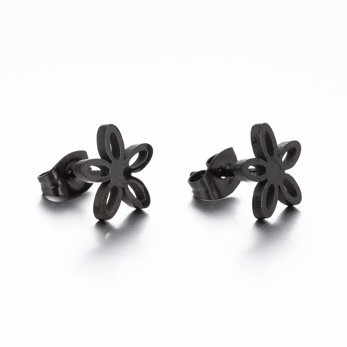 Pendientes de acero inoxidable con forma de flor hueca: joyas florales bonitas y elegantes