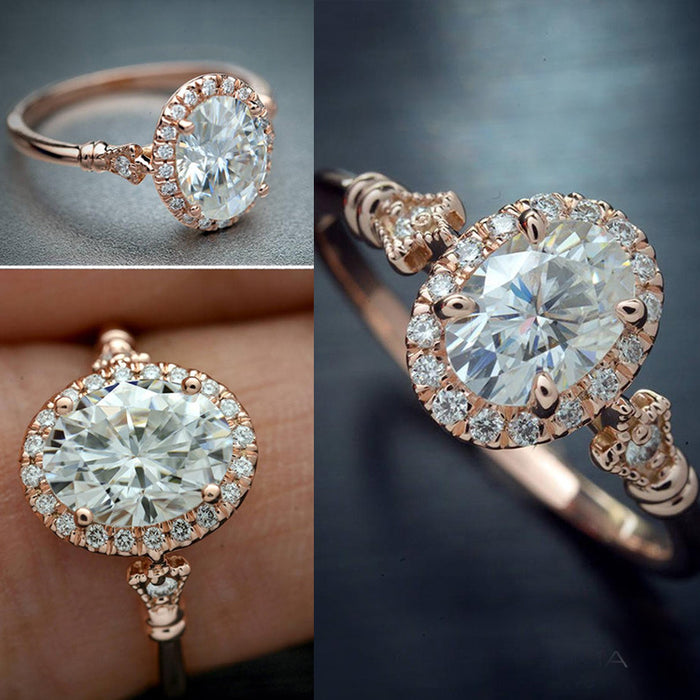 White gold plated zircon and diamond petal ring