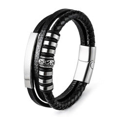 Bracelet Stainless Steel Genuine Leather Woven Multilayer - wallojewerly 