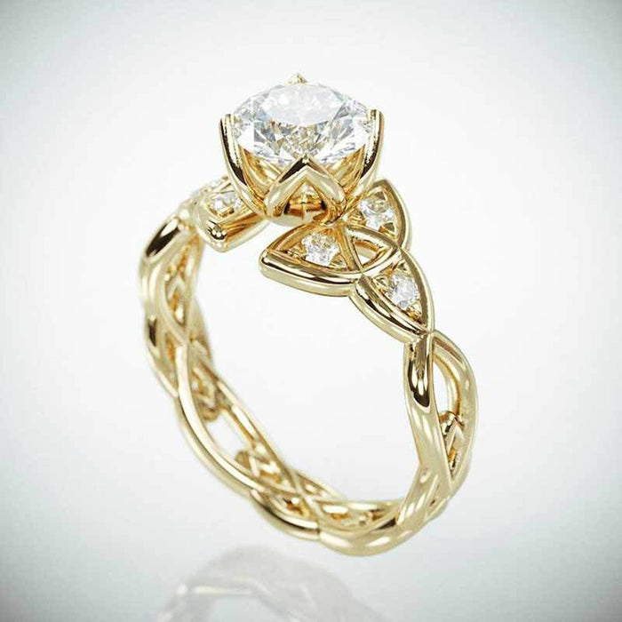 White gold plated diamond zircon flower ring