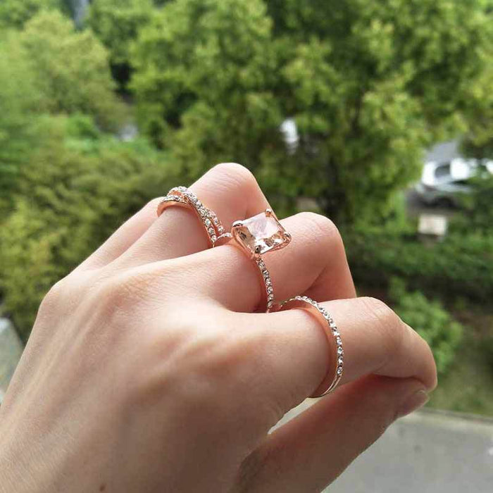 14k rose gold plated diamond square ring