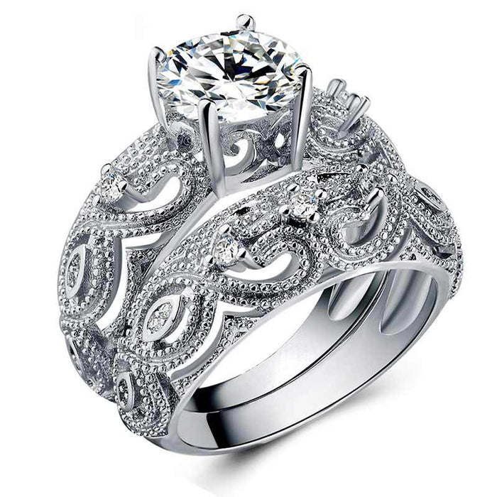 Hollow heart openwork ring couple combination ring set - wallojewerly 
