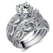 Hollow heart openwork ring couple combination ring set - wallojewerly 