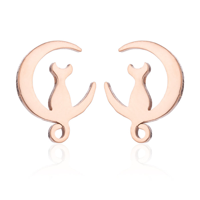 Cute Moon Cat Stainless Steel Stud Earrings - Simple and Stylish Animal Jewelry