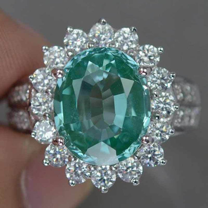Green flower zircon ring wedding anniversary gift