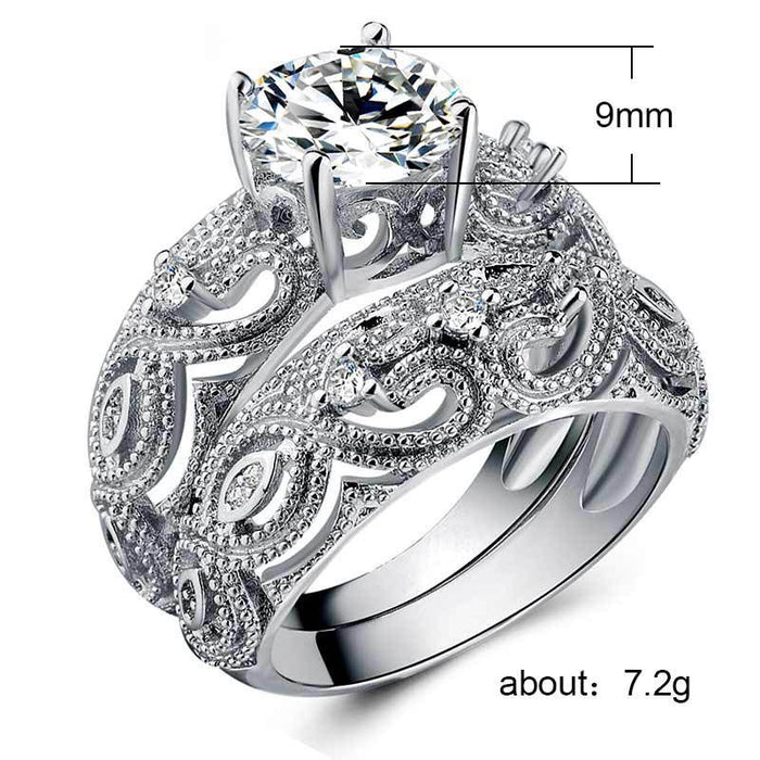 Hollow heart openwork ring couple combination ring set - wallojewerly 