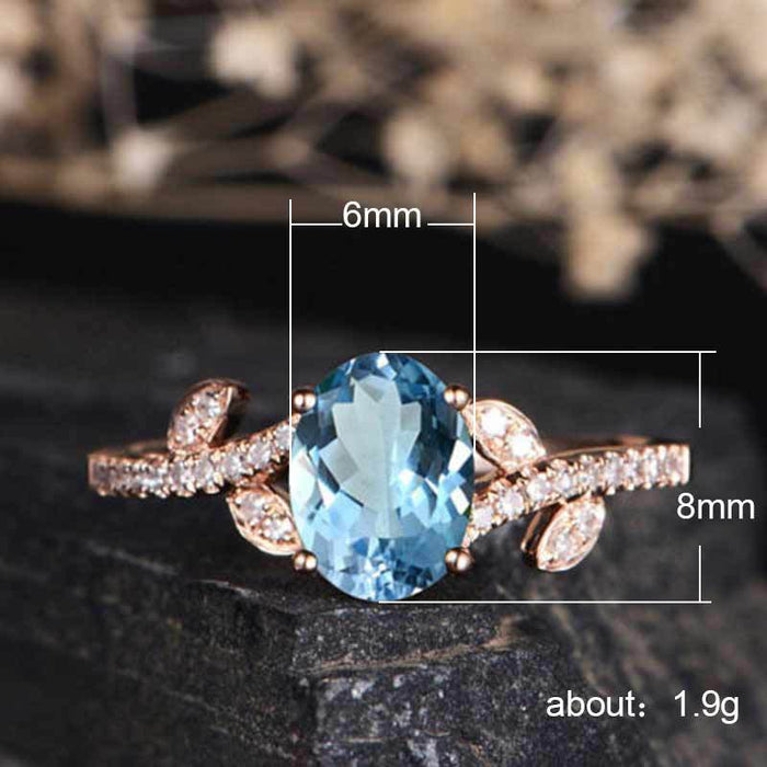 White gold plated zircon leaf ring