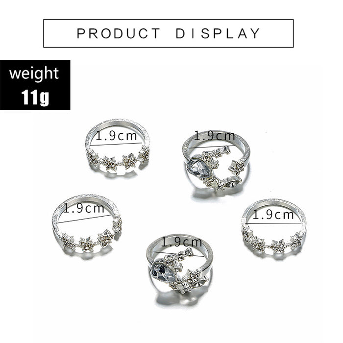 Bohemian Star Moon Rhinestone Rings - 5pcs Set