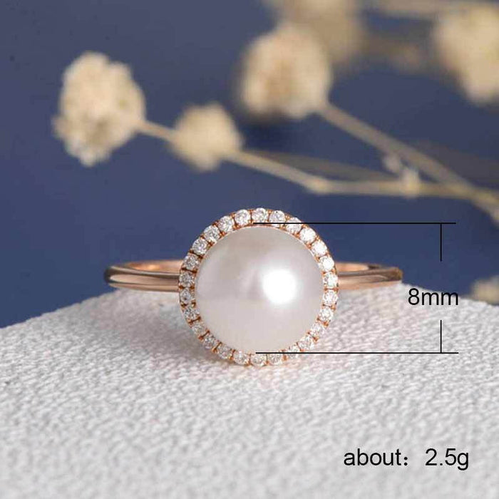 Artificial pearl rose gold plated zircon engagement ring for women