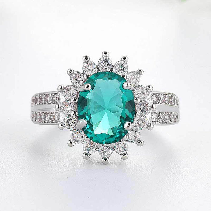 Green flower zircon ring wedding anniversary gift