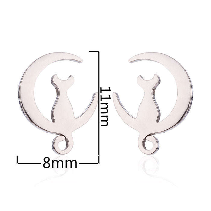 Cute Moon Cat Stainless Steel Stud Earrings - Simple and Stylish Animal Jewelry