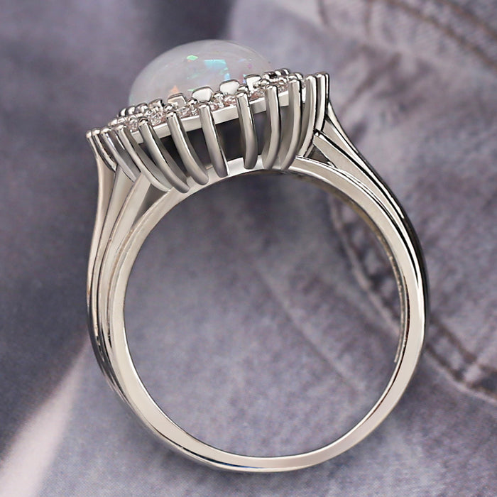 Anillo de ópalo con ópalo, anillo de piedras preciosas de moda para mujer, joyería