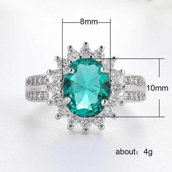 Green flower zircon ring wedding anniversary gift