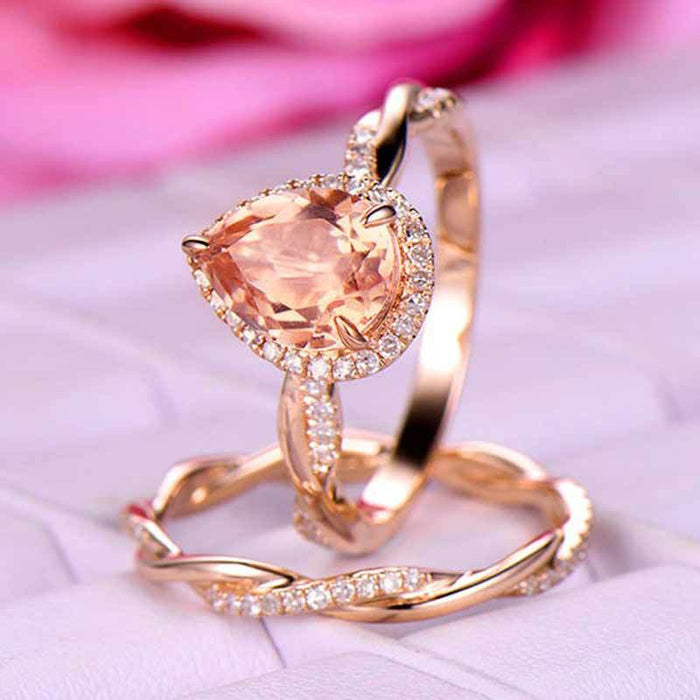 Anillo de doble capa con diamantes y circonitas en oro rosa