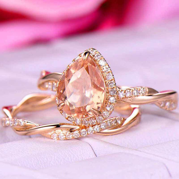 Anillo de doble capa con diamantes y circonitas en oro rosa