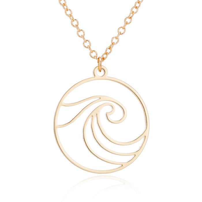 Beach Wave Pendant Necklace, 2024 Summer Geometric Round Clavicle Chain Amazon Accessories