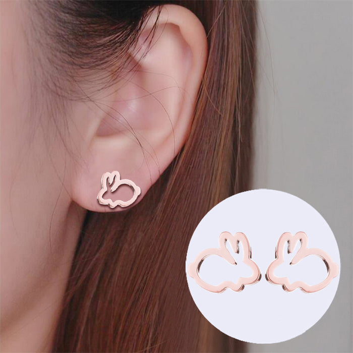 Mini pendientes de conejo, nuevos pendientes huecos simples y lindos de estilo dulce, pendientes de moda coreana al por mayor