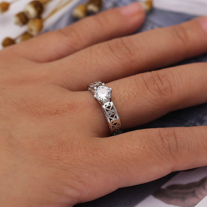 Gold-plated zircon and diamond double-layer ring