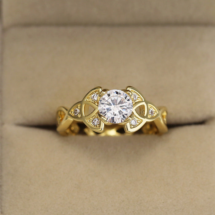 White gold plated diamond zircon flower ring