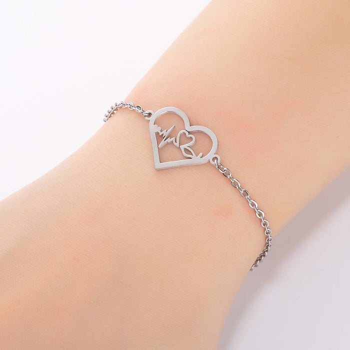 Couple peach heart bracelet, European and American electrocardiogram stainless steel jewelry wholesale