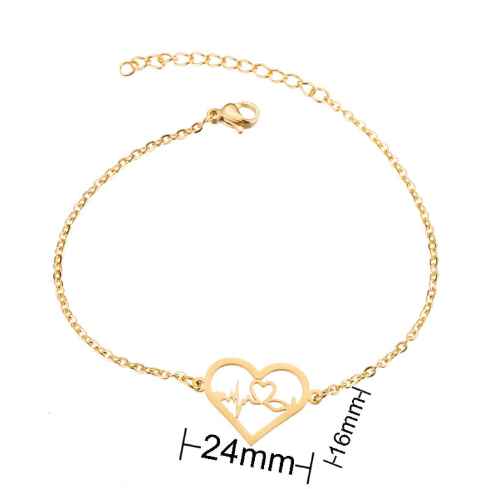 Couple peach heart bracelet, European and American electrocardiogram stainless steel jewelry wholesale