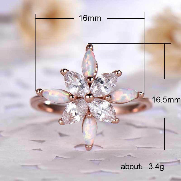 Gold-plated zircon hollow leaf ring