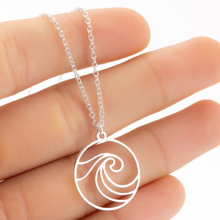 Beach Wave Pendant Necklace, 2024 Summer Geometric Round Clavicle Chain Amazon Accessories