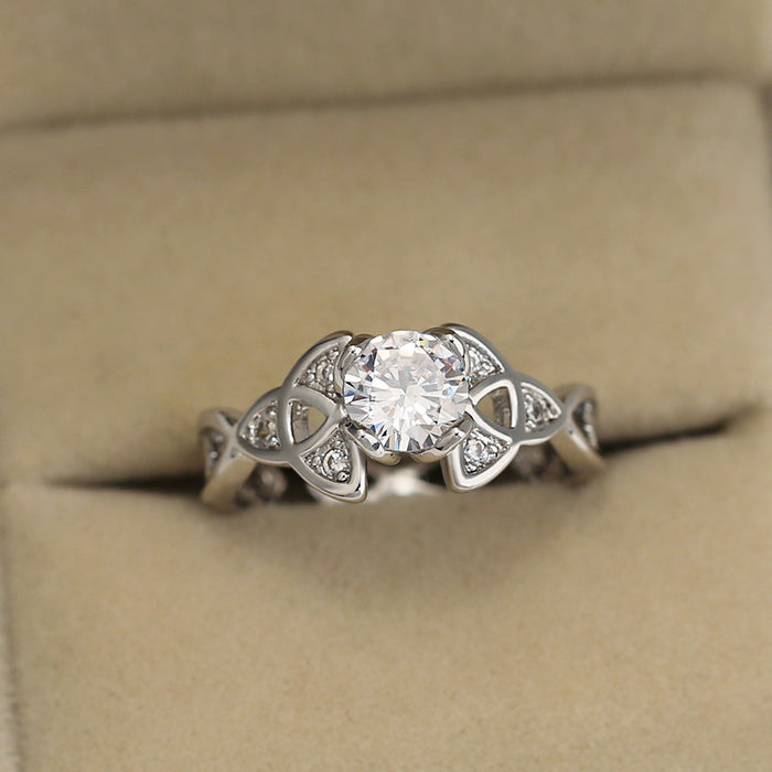 White gold plated diamond zircon flower ring