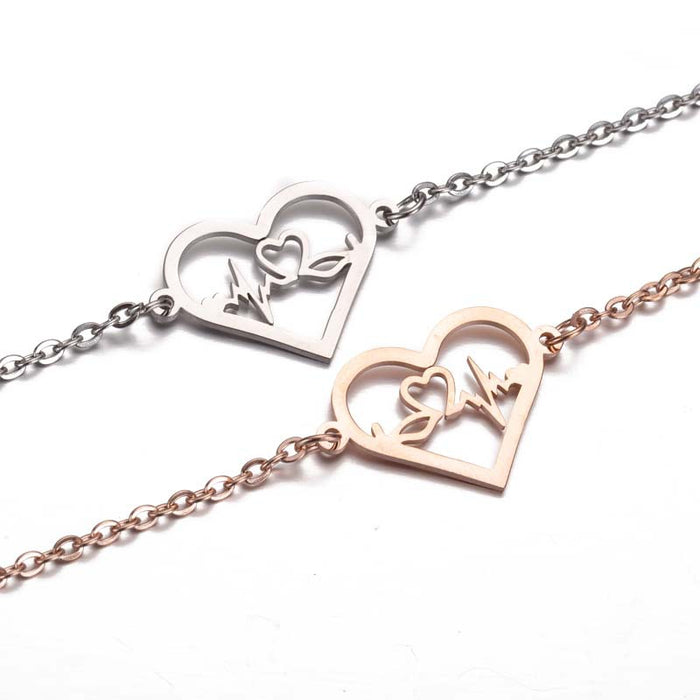 Couple peach heart bracelet, European and American electrocardiogram stainless steel jewelry wholesale