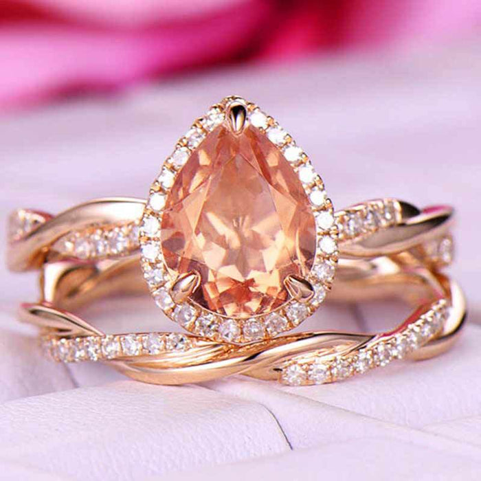 Anillo de doble capa con diamantes y circonitas en oro rosa