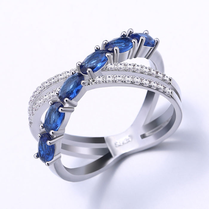 Creative x-shaped blue zircon ring graduation gift jewelry