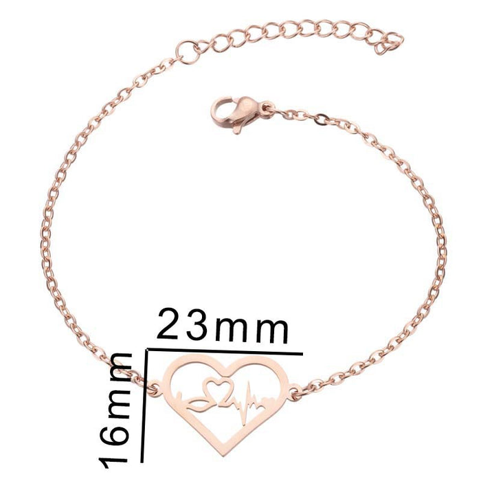 Couple peach heart bracelet, European and American electrocardiogram stainless steel jewelry wholesale