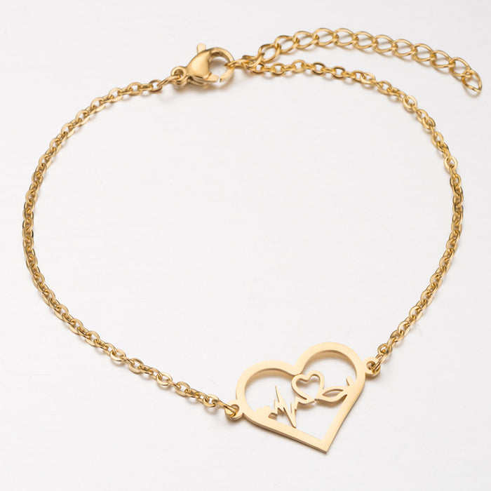 Couple peach heart bracelet, European and American electrocardiogram stainless steel jewelry wholesale