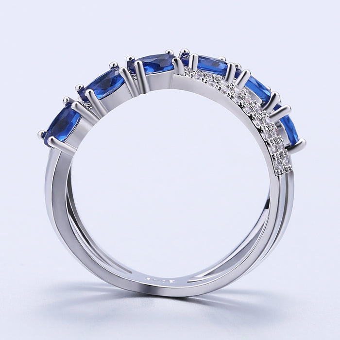 Creative x-shaped blue zircon ring graduation gift jewelry