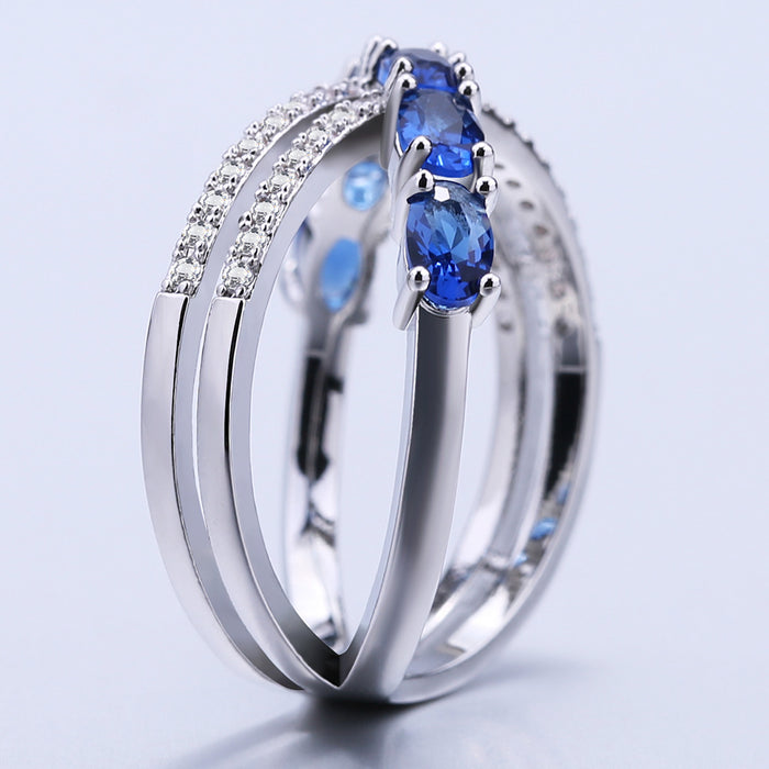 Creative x-shaped blue zircon ring graduation gift jewelry