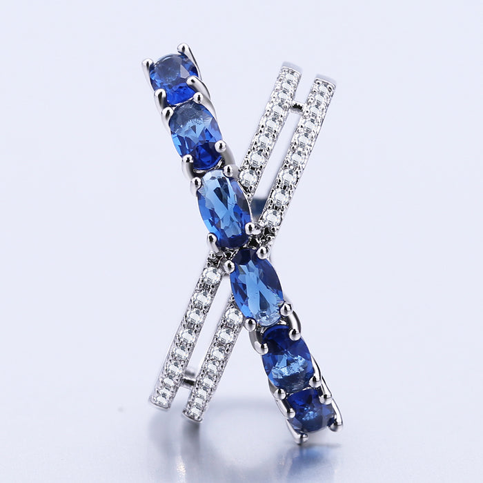 Creative x-shaped blue zircon ring graduation gift jewelry