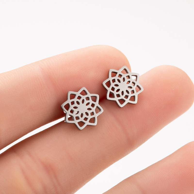 Snow Lotus Flower Hollow Stud Earrings - Fresh and Simple Floral Jewelry