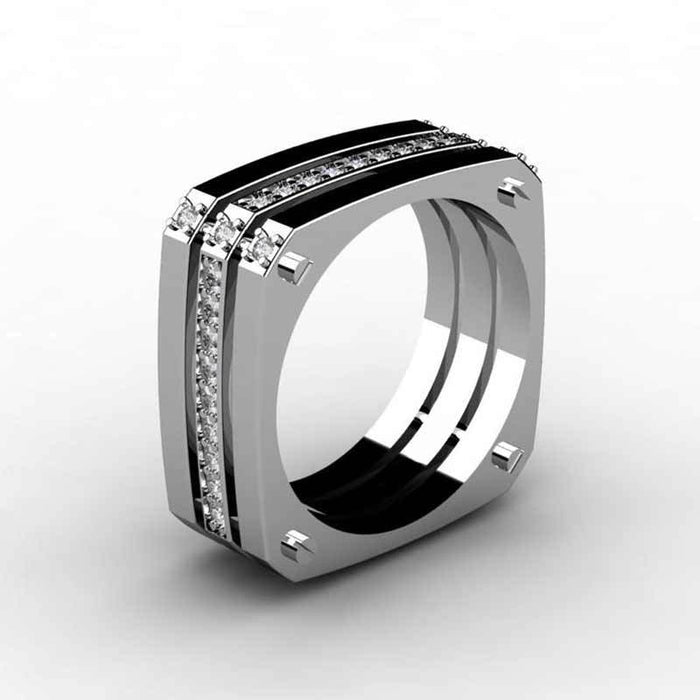 Gold-plated copper square ring with zircon