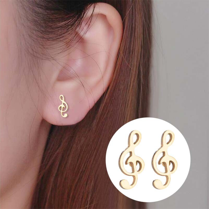 Musical note earrings, fashionable stainless steel girlfriends music symbol earrings ins European and American popular small accessories wholesale