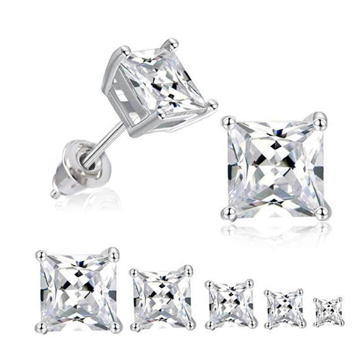 Classic four-claw AAA square diamond zircon earrings real gold color preservation