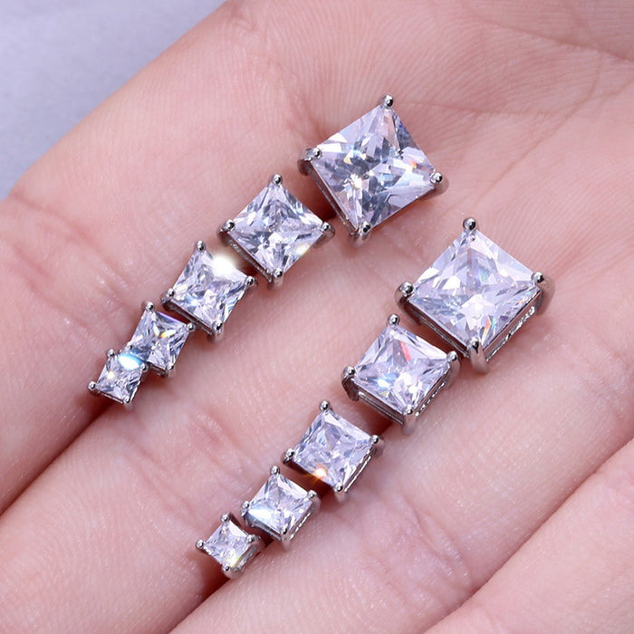 Classic four-claw AAA square diamond zircon earrings real gold color preservation