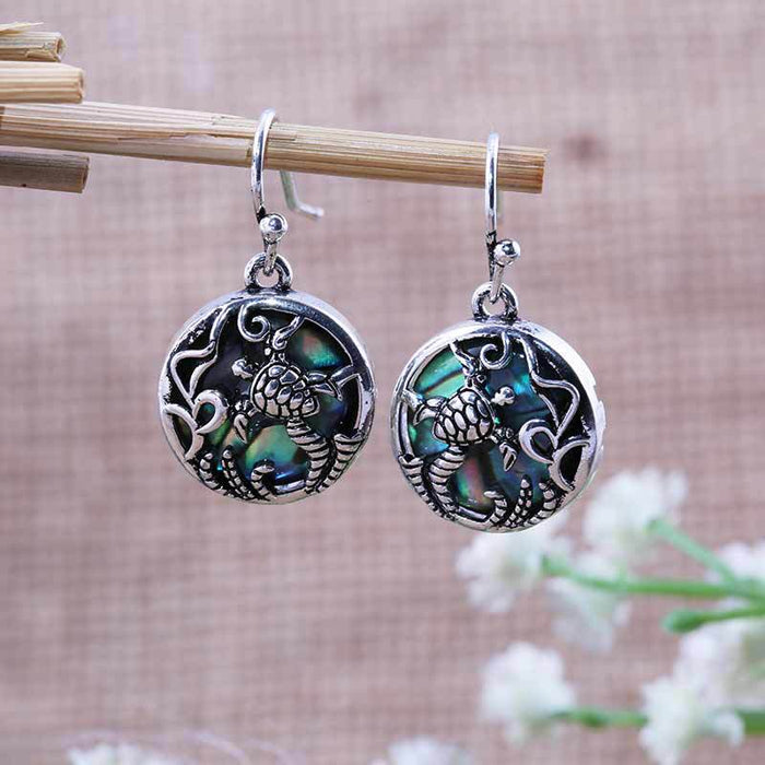 Creative beach style ladies' colorful shell earrings, copper-plated antique silver earrings