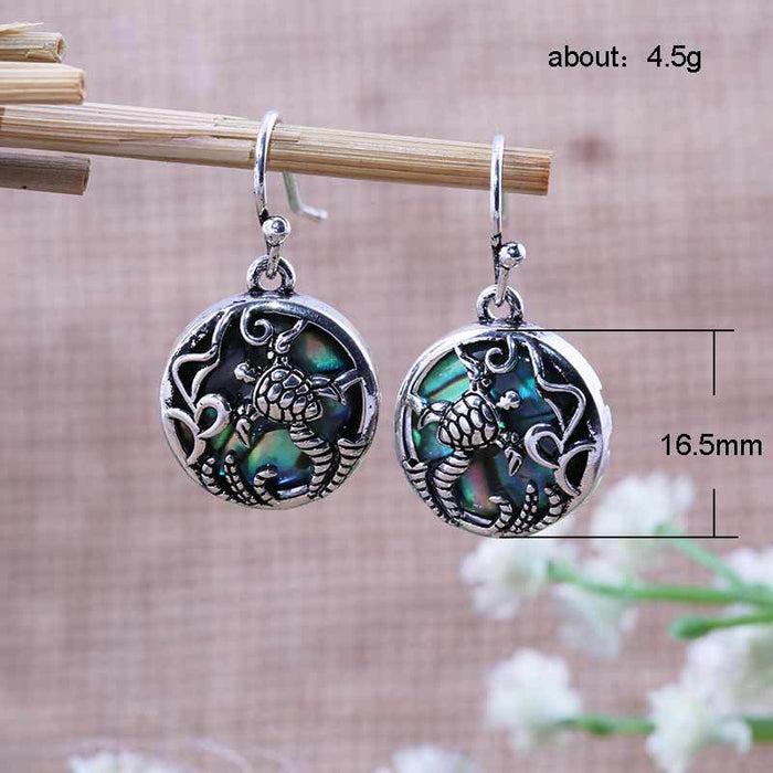 Creative beach style ladies' colorful shell earrings, copper-plated antique silver earrings