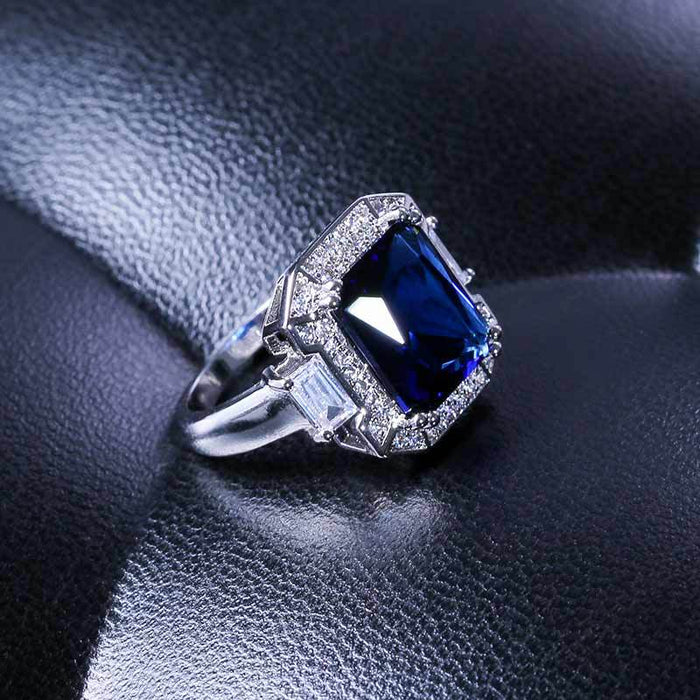 Blue gemstone ring women's engagement creative design